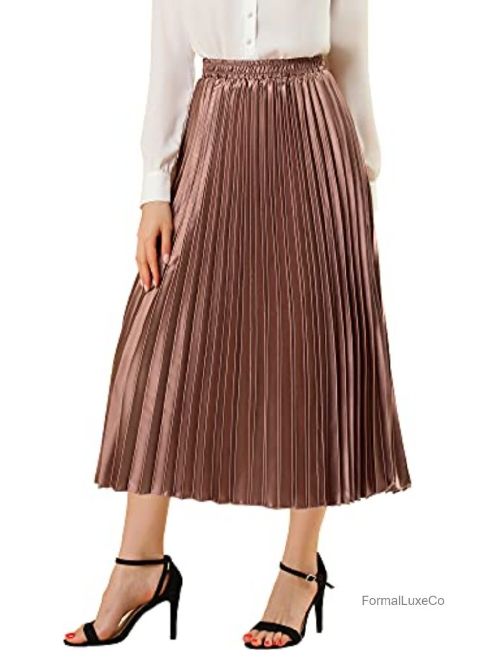 Pleated Midi Skirt High Waisted A-Line Metallic Party Clubwear